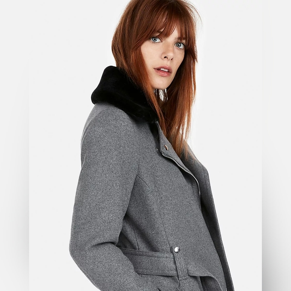 Express Wool Blend Light Grey Coat - Picture 3 of 5